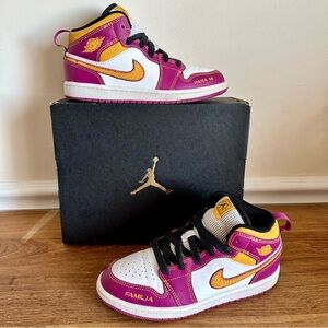 Nike DC0499-100 Air Jordan 1 Mid Dia de los Muertos White Gold Youth Size 1.5